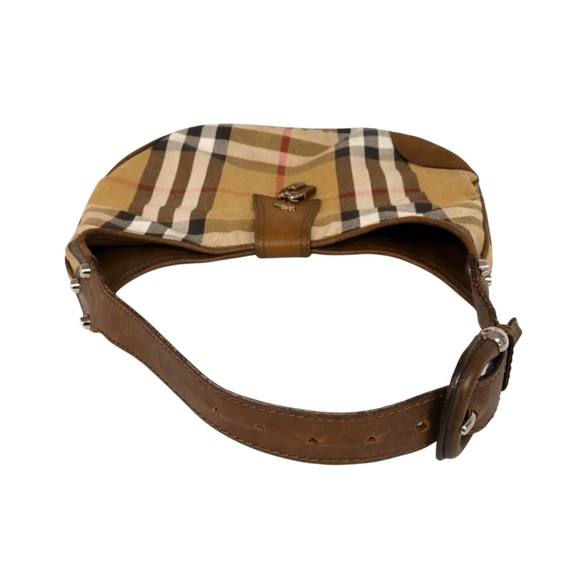 Burberry Brooke House Check Hobo Shoulder Bag Tan Canvas Leather Trim - Picture 8 of 9